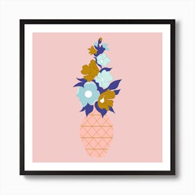 Blue And Gold Flowers In A Pink Vase 2 Art Print