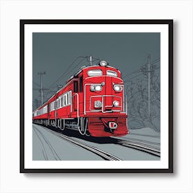 Red Train On The Tracks Art Print
