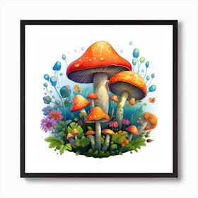 Mushrooms And Flowers 60 Art Print