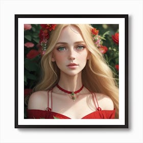 Sexy Girl In Red Dress Art Print