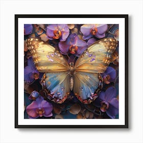 Butterfly With Orchids Art Print