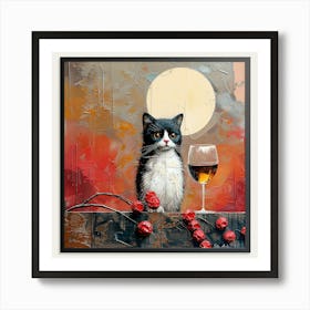 Cat With Wine Glass 1 Art Print