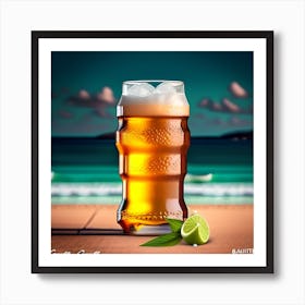 Glass Of Beer On The Beach Art Print