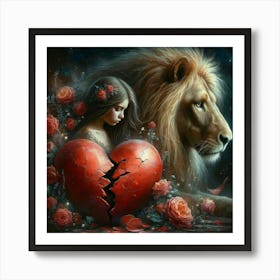 Lion And Broken Heart Art Print