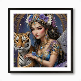 Fairy And Tiger Art Print