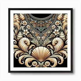 An attractive arrangement of seashells and flowers on gent's shirt Art Print