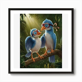 Two cute blue Birds On A Branch Art Print