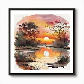 Sunset By The Lake Art Print