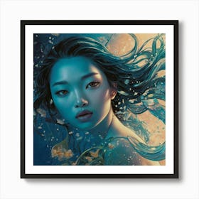 Mermaid The Magic of Watercolor: A Deep Dive into Undine, the Stunningly Beautiful Asian Goddess 1 Art Print