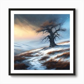 A Windswept Winter Landscape, Moorland Snow  Art Print