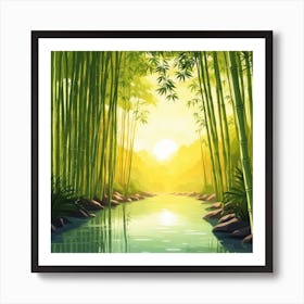 A Stream In A Bamboo Forest At Sun Rise Square Composition 290 Art Print
