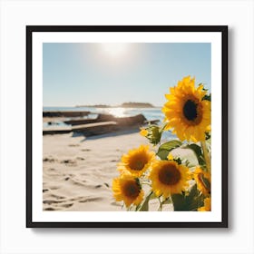 Sunflowers On The Beach 1 Art Print