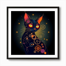 Black Cat With Gears Art Print