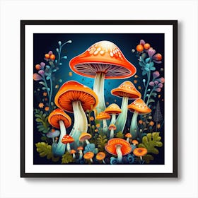 Mushrooms In The Forest 60 Art Print