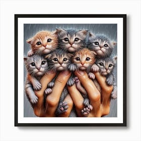 Kittens In The Rain 2 Art Print