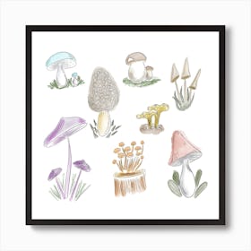 Colorful Doodle Mushrooms Art Print