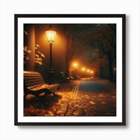 Autumn Park At Night Art Print