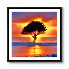 Lone Tree At Sunset 11 Art Print