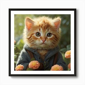 Cat In Flowers Art Print