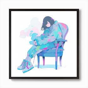 Anime Girl Sitting In Chair 1 Art Print