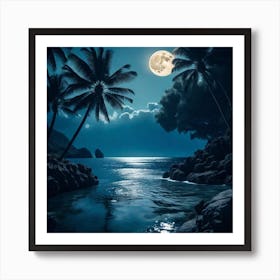 Full Moon Over The Ocean Art Print