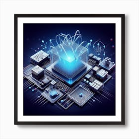 Computer With A Blue Box Art Print