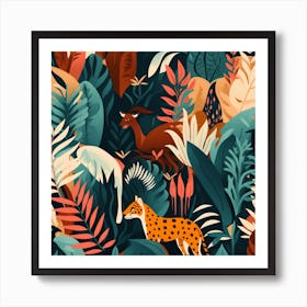 Seamless Pattern With Animals In The Jungle Art Print