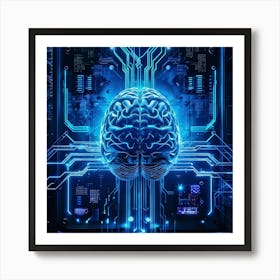 Abstract Illustration Of A Human Brain Replete With Circuit Lines And Integrated Chips Elements Rep (5) Art Print