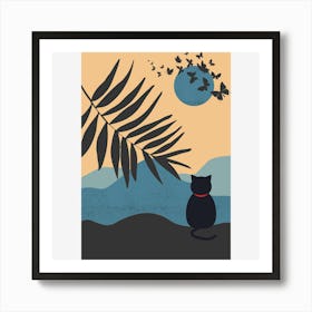 Cat Watching The Moon Art Print