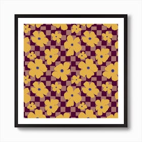 Yellow Flowers on Checkers Art Print