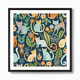 William Morris Inspired Cats Collection Art Print 2 Art Print