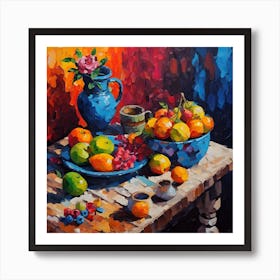 Still Life with Fruit, Pots and Blue Vase Art Print