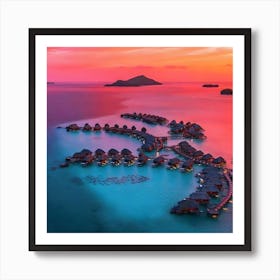 Realistic Sunset At Bora Bora Resort Art Print