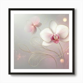 White Orchids On A Pink Background Art Print