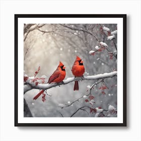 Cardinals In The Snow Art Print