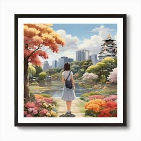 A Girl In The Garden Osaka Castle Park Japan Art Print2 Art Print