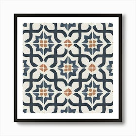 Moroccan Tile, Oriental Art, North African Ethnic Decor in Blue and Orange 3 Art Print