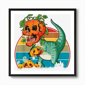 Funny Pumpkin Dinosaur Retro Toddler Boys Halloween Art Print