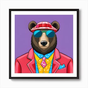 Bear In a Pink Suit with a Pink Hat and Sunglasses Art Print