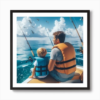 Fly Fishing Daddy And Son Canvas Wall Art - Canvas Prints, Prints