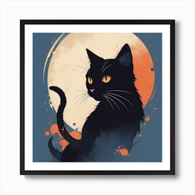 Black Cat In The Moonlight Art Print