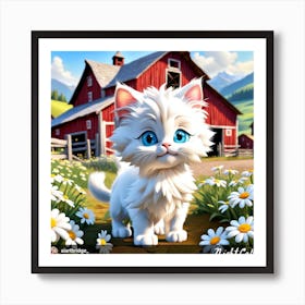 White Kitten On A Farm Art Print