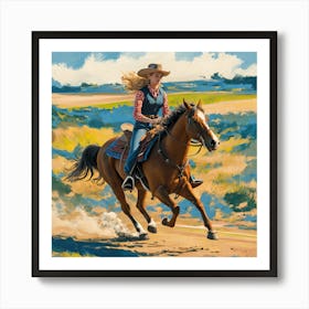 Cowgirl Riding A Horse Matisse-inspired Art Print