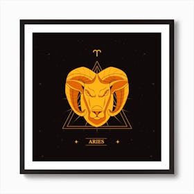 Aries Zodiac Sign,Aries Brilliance: Hand-Drawn Golden Logo Art Print