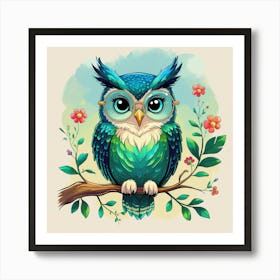 A Vibrant Cartoon Owl Wall Art Decoration Art Print