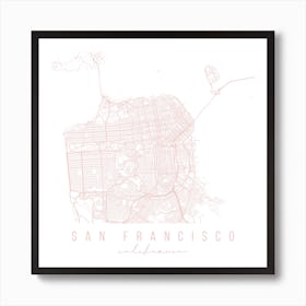 San Francisco California Light Pink Minimal Street Map Square Art Print