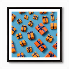 Gift Boxes On Blue Background 2 Art Print