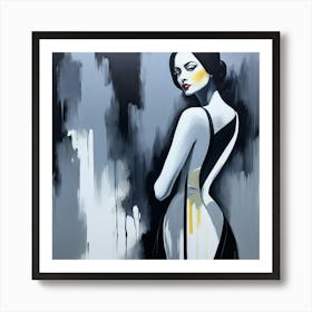 Woman In Black And White With Butter Yellow Touch, Wall Art Print Art Print