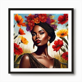 African Woman With Flowers 2 Art Print