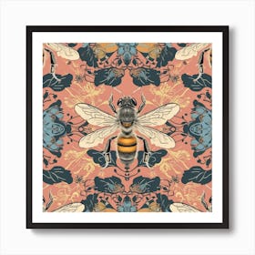 Bees On A Pink Background Art Print